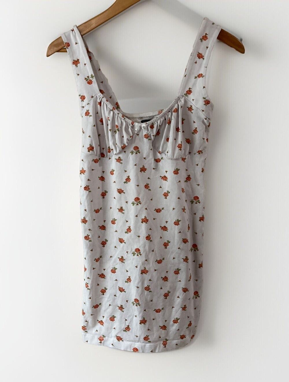 ASOS Tie Back Spaghetti Strap Top with Flower Print, Size 6 ,white with floral